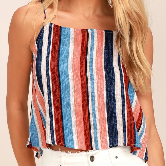 Lulus Tops - NWT Lulus Beyond the Sea Open Back Stripe Crop Top